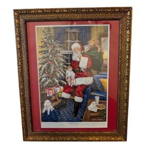 William Mangum Gold Framed Print Santa's Joy 2001 Signed Christmas Holiday Dog